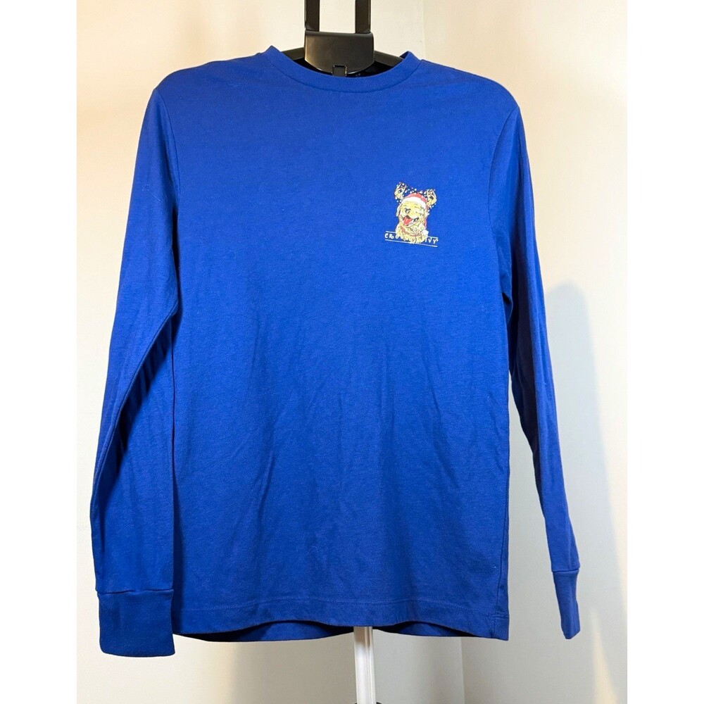 Crown & Ivy Women’s S Blue Crew Neck Long Sleeve Graphic Print Holiday Tee